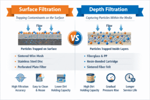 filter element clogging: surface & depth filtration