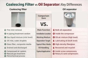 coalescing filter vs oil separator difference table